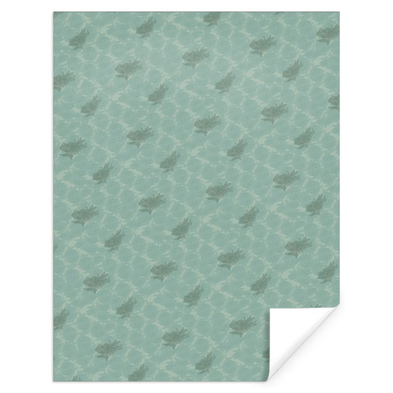 Sheet of Designer Gift Wrap featuring 'Japanese Tree | Two' design in Blue-ish green. Designer luxury paper. Printed to order in the UK by Floccu