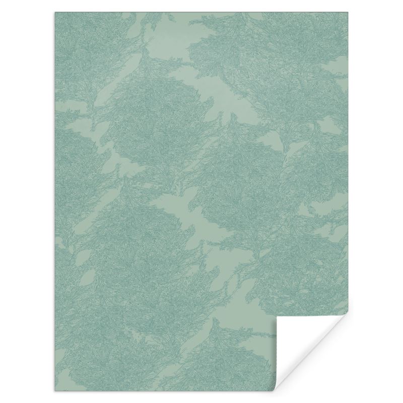 Sheet of Designer Gift Wrap featuring 'Japanese Tree | Three' design in Blue-ish green. Designer luxury paper. Printed to order in the UK by Floccu