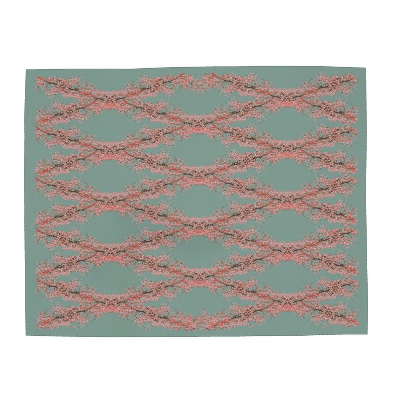 Large Wrap Scarf featuring Cherry Blossom design in Ash Teal. Silks polyester. Printed to order in the UK by Floccu