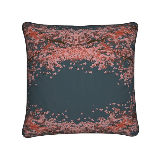 Square Cushion featuring Cherry Blossom design in Dark Slate Blue. Home decor. Printed to order in the UK by Floccu