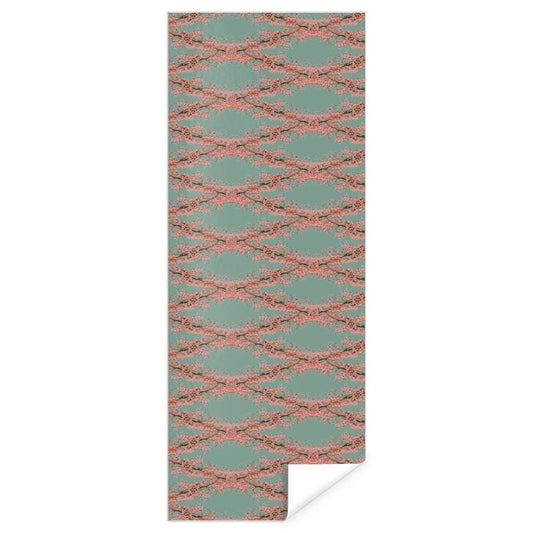 Long roll of Designer Gift Wrap featuring Cherry Blossom design in Ash Teal. Designer luxury paper. Printed to order in the UK by Floccu