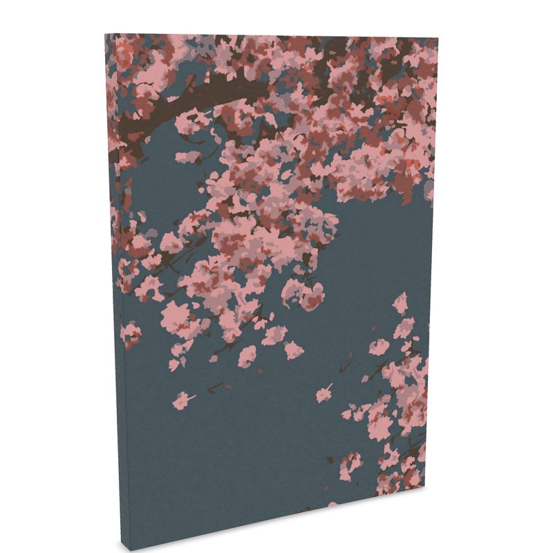 A5 and A6 Pocket Notebook featuring Cherry Blossom design in Dark Slate Blue. Designer Stationery. Printed to order in the UK by Floccu
