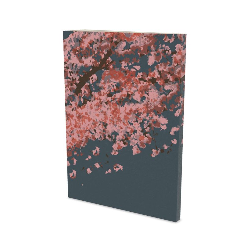 A5 and A6 Pocket Notebook featuring Cherry Blossom design in Dark Slate Blue. Designer Stationery. Printed to order in the UK by Floccu