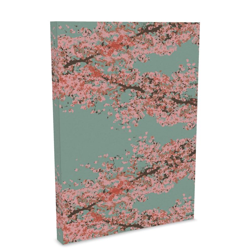 A5 and A6 Pocket Notebook featuring Cherry Blossom design in Ash Teal. Designer Stationery. Printed to order in the UK by Floccu