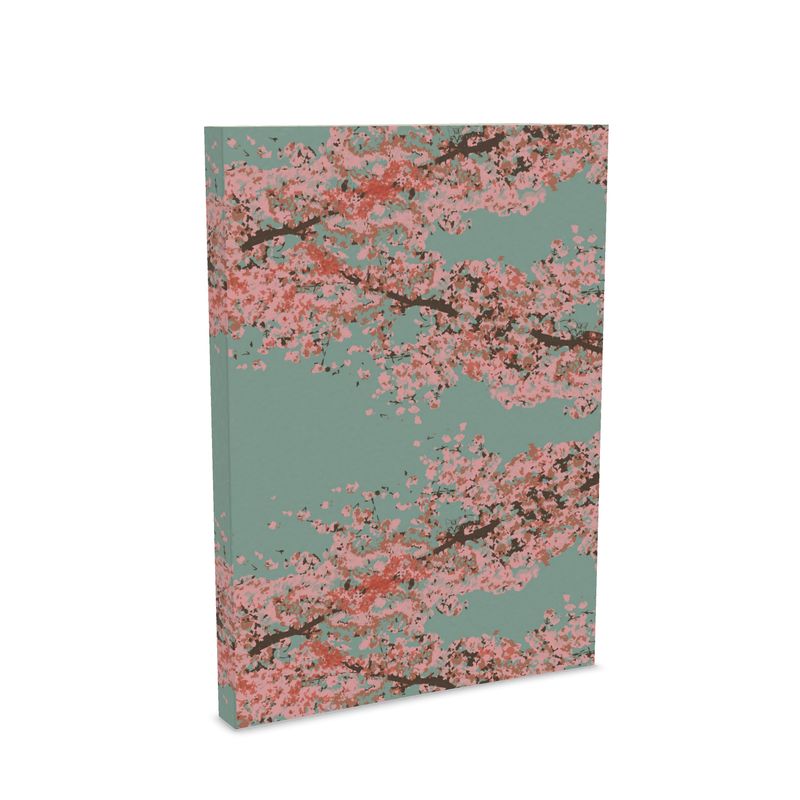 A5 and A6 Pocket Notebook featuring Cherry Blossom design in Ash Teal. Designer Stationery. Printed to order in the UK by Floccu