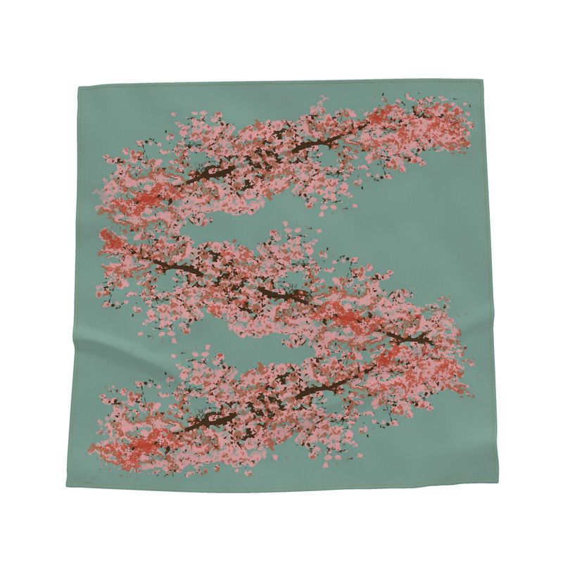 Cherry Blossom Square Silk Scarf in Ash Teal | by Floccu