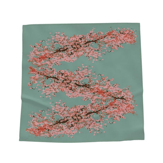 Cherry Blossom Square Silk Scarf in Ash Teal | by Floccu