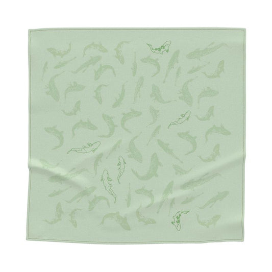 Square Silk Scarf featuring Koi fish design in Light Sage Green. Silk or cotton. Printed to order in the UK by Floccu